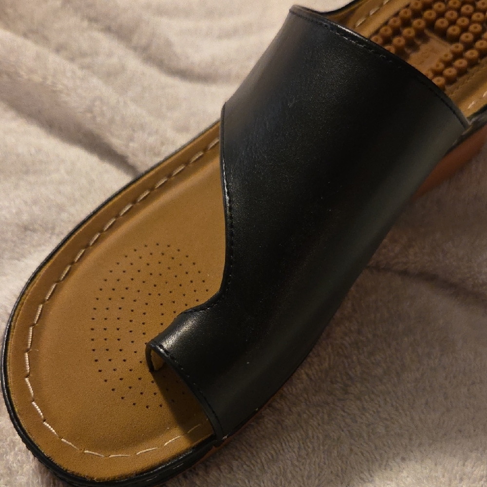 Womens Orthopedic Black Leather Slide Sandals, sz 9 - Picture 5 of 10